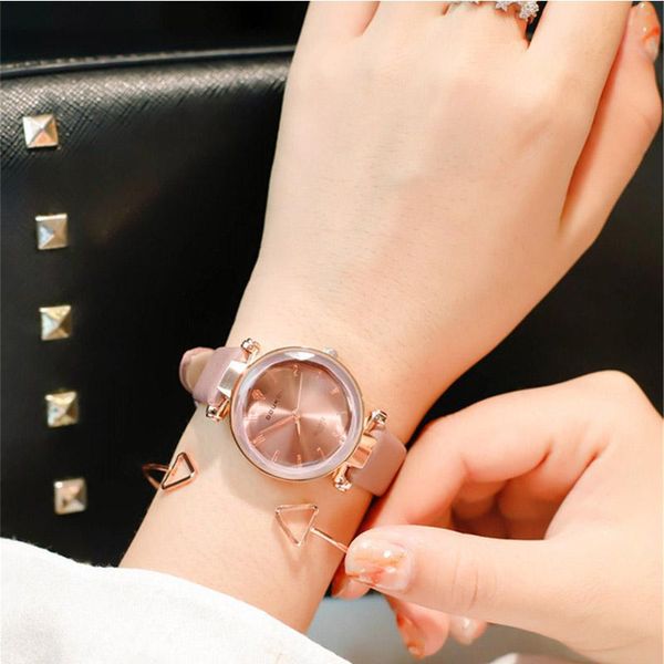 

wristwatches 2021 women fashion crystal watches pink female starry sky dial leather quartz wristwatch montre femme rhinestone ladies, Slivery;brown