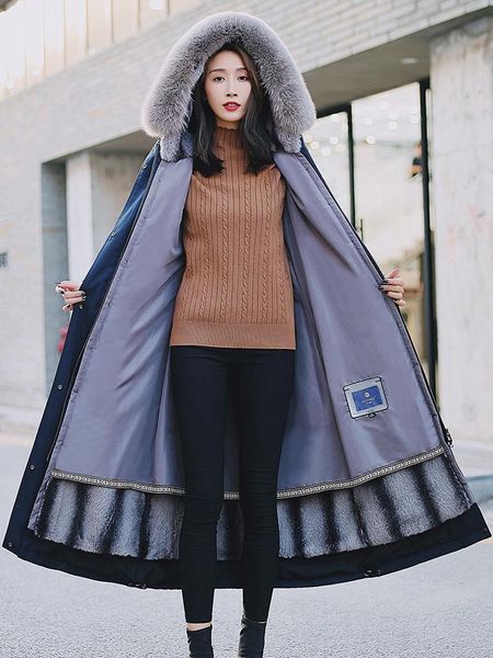 

women's fur & faux genuine rex coat collar hooded female jacket korean warm jackets for women 2021 coats casacos zjt658, Black