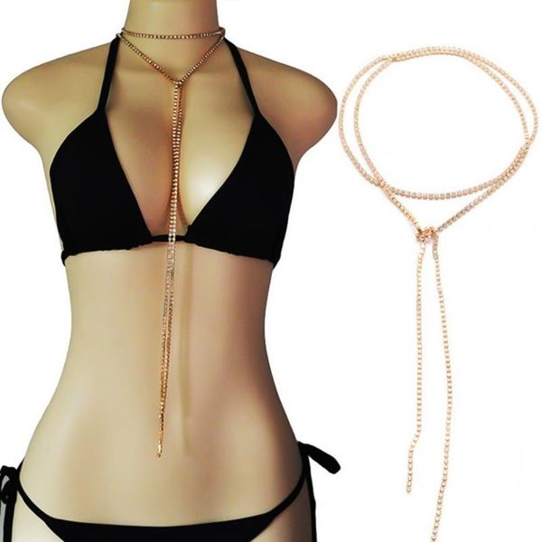 

pendant necklaces 70% sell necklace rhinestone inlaid tie up women long shiny choker jewelry for party, Silver