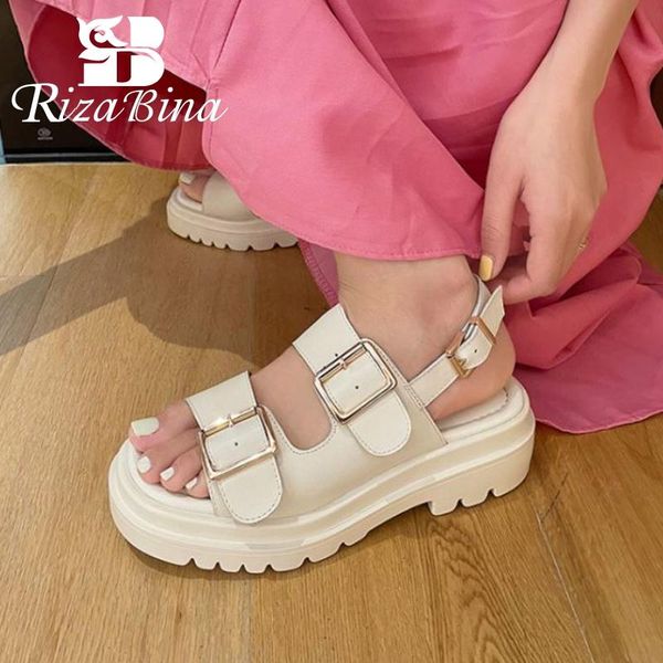 

sandals rizabina women's summer real leather shoes thick bottom platform buckle strap gladiator beach ladies footwear size 34-39, Black