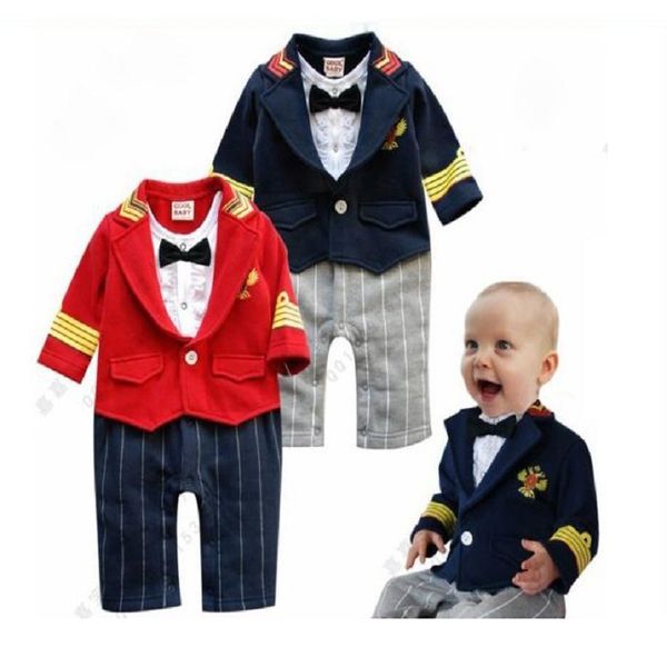 Gentleman Fashion Baby Strampler Säuglingskostüme Smoking Jumpsuits 100 % Baumwolle Baby Boy Kleidung Sets 80 90 95 Jumper 210413