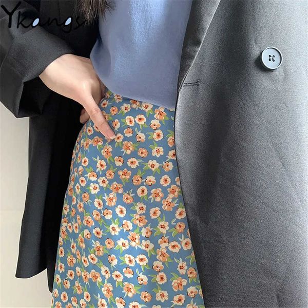 

summer skirts womens vintage floral print chiffon pleated skirt elastic high waist casual midi skirt female clothes jup 210619, Black