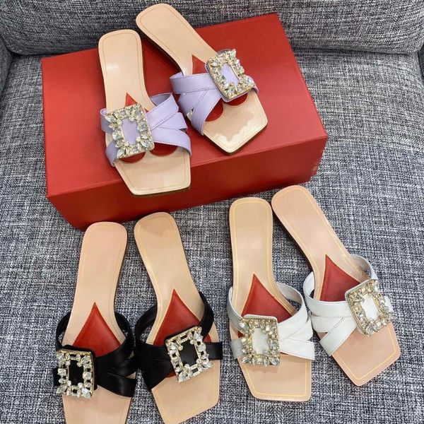 

slippers summer women open-toes outdoor flat ladies square buckle genuine leather designer shoes zapatillas mujer, Black