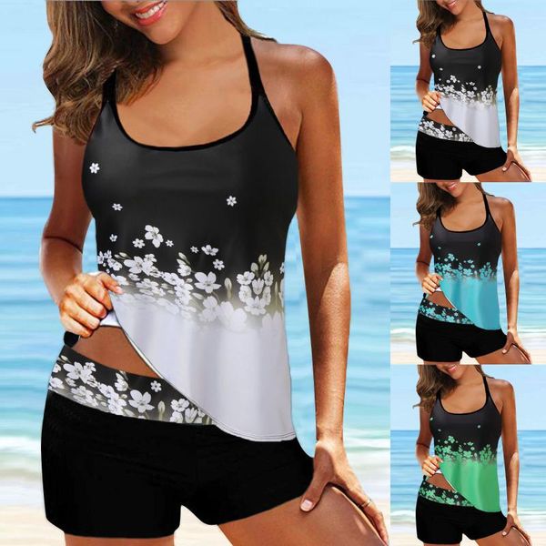 

women's swimwear high waist 2021 print bikinis women swimsuit plus size swimdress panty bathing suit halter biquini 3xl-5xl, White;black