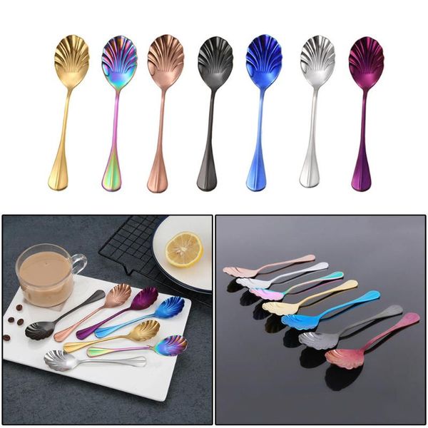 

spoons shell spoon sugar dessert coffee tea drink stirrer teaspoon stainless steel 410