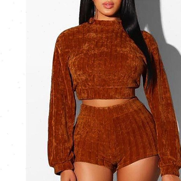 

women tracksuits crop shorts set two piece outfits jumpsuit playsuit casual clothes corduroy clothing warm autumn long sleeve navel, Gray