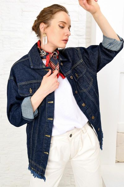 

women's jackets trend alacati style women navy blue denim jacket dnz-3170, Black;brown