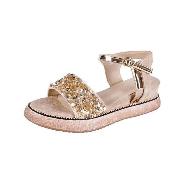 

wedge sandals female 2021 summer students wild rhinestones muffin roman fashion women's shoes, Black