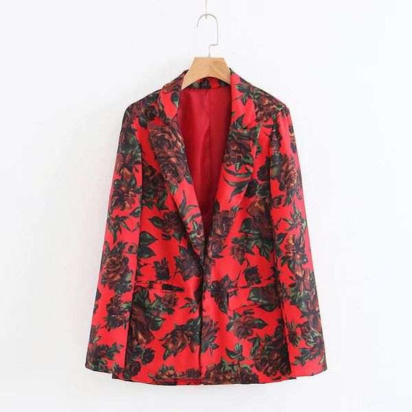 

women's suits & blazers women 2021 red floral printing long sleeve notched pockets formal business office lady autumn winter coat top, White;black