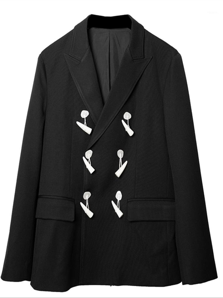 

men's suits & blazers spring and autumn lapel suit style retro ivory horn button double breasted solid color long-sleeved jacket, White;black