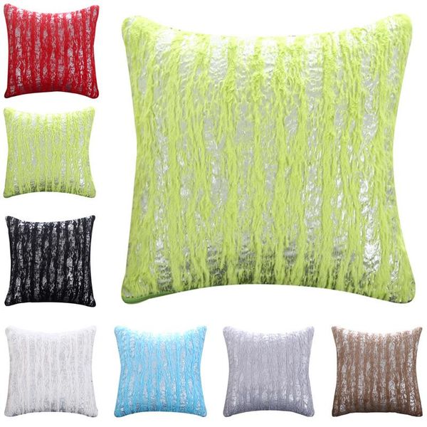 

cushion/decorative pillow solid color pillowcase bronzing stripe cushion case soft fur plush shaggy covers living room home sofa decorative