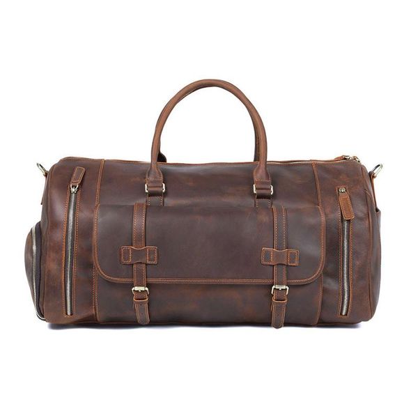 

retro simple men's genuine leather travel bag first layer handbag super large capacity business duffel computer bags