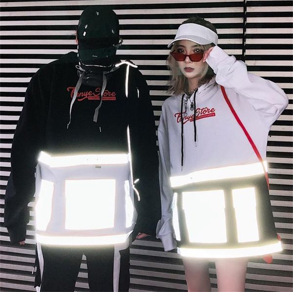 

men's hoodies & sweatshirts oem pullover reflective oversized hoodie hip hop streetwear, Black