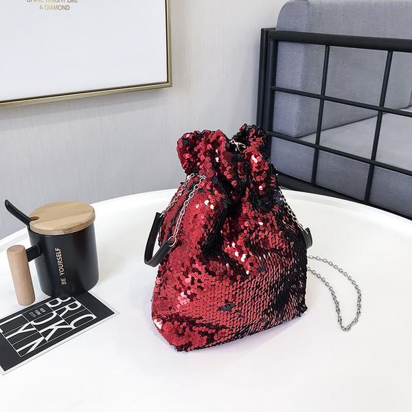 

ins super fire fashion pail bag with sequins women 2021 korean chain slung shoulder cross body