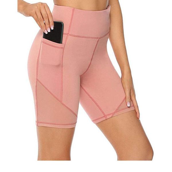

yoga outfit with pocket high waist hip lifting sports shorts women tight fitting pants solid running training fitness 2021