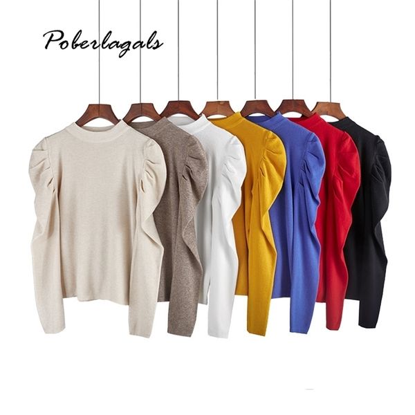 

fashion jumper autumn winter knitted sweater women korean oversized sweaters female puff sleeve wild knit sweater pullover 211011, White;black
