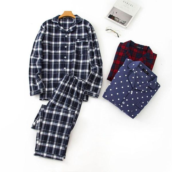 

men's sleepwear 100% cotton home clothes suits plaid long sleeve pjs plus size pajamas for men autumn winter sets, Black;brown