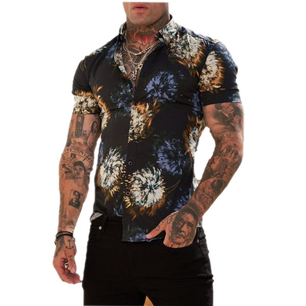 

men's shirts casual lapel 3d digital printing youth summer slim short sleeves, White;black
