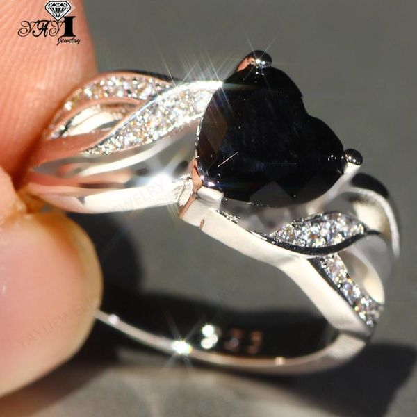 

cluster rings yayi jewelry fashion princess cut prong setting black cubic zirconia silver color engagement wedding party leaves gift, Golden;silver