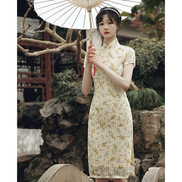 

ethnic clothing women classic vintage slim qipao chiffon vestidos improved traditional mandarin collar chinese dresses elegant cheongsa, Red