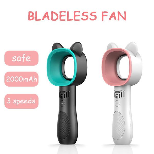 

electric fans mini bladeless fan cute cat hand held usb rechargeable 2000mah mute without vane for home outdoor ventilador cooler 8h