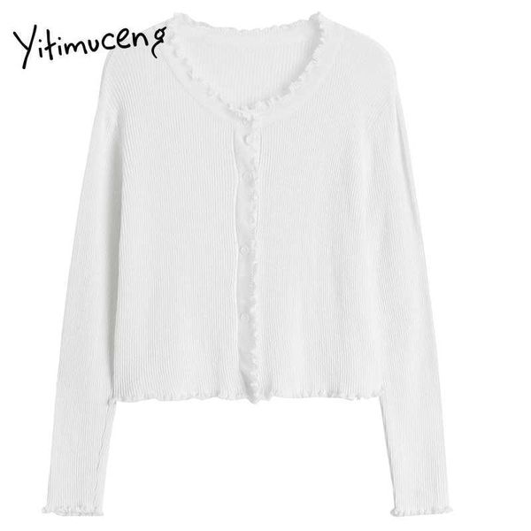 Yitimuceng T-shirt bianche Donna Top lavorati a maglia O-collo dritto Harajuku Solid Summer Fashion Commestibile Tree Fungus Tshirts 210601