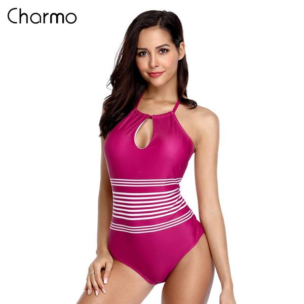 

charmo swimwear womens monokini v-neck one piece striped bathing suit deep plunge padded swimsuit one-piece suits