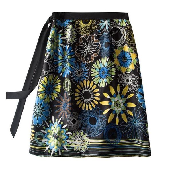 

skirts [hangzhou counter quality]2021 lace up iris vintage print skirt for women's versatile a-line, Black