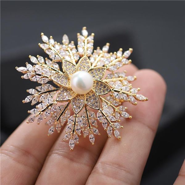 

pins, brooches shanice fashion for women clear cz rhinestone large round pearl pins and sun star shape bridal party jewelry, Gray