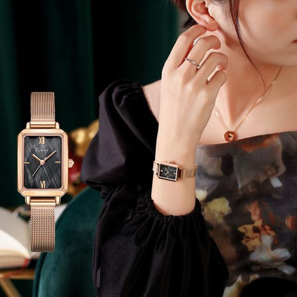 

wristwatches women's watch retro ins style simple temperament net chain square ladies, Slivery;brown