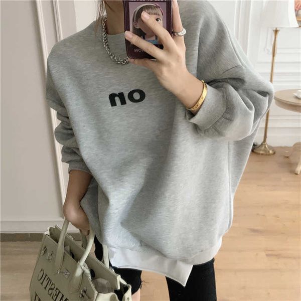 

ly varey lin spring autumn women o neck pullovers oversize woollen liner warm loose long sleeve solid sweatshirts 210526, Black