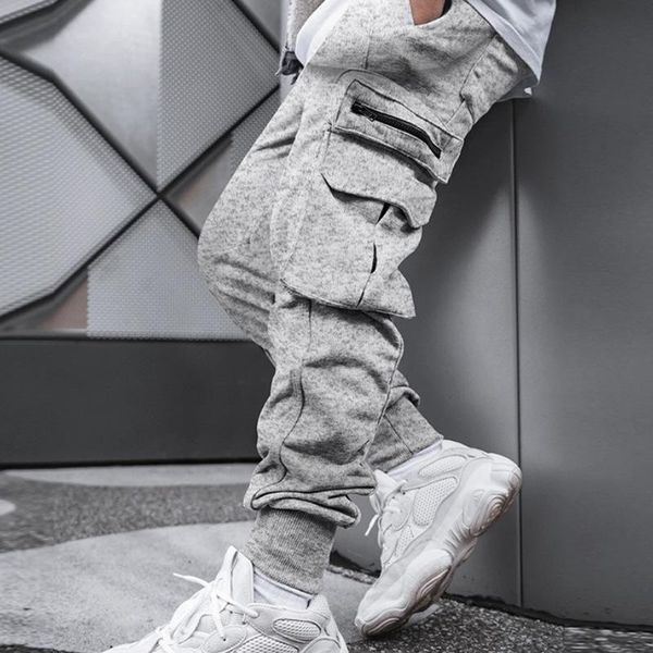 

men's pants men's casual loose gray micro-elastic solid color cotton tooling 2021 fashion trend youth ordinary mid-waist trousers, Black