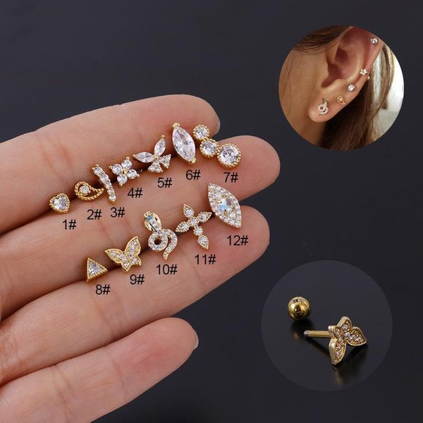

1piece snake butterfly earrings for women 2021 trendy jewelry stainless steel 16g piercing stud earring teens ear cuffs, Golden;silver
