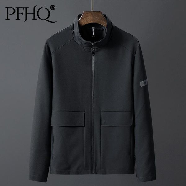 

men's jackets pfhq 2021 men fashion loose solid color cardigan casual zipper thick stand collar digging bag jacket autumn winter 21d660, Black;brown