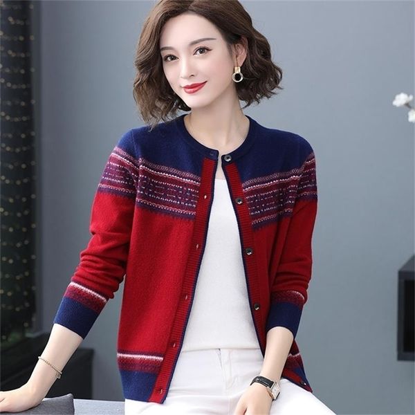 

national style printed single-breasted cardigan sweater women long sleeve round neck knitted jumpers female spring autumn 210427, White;black