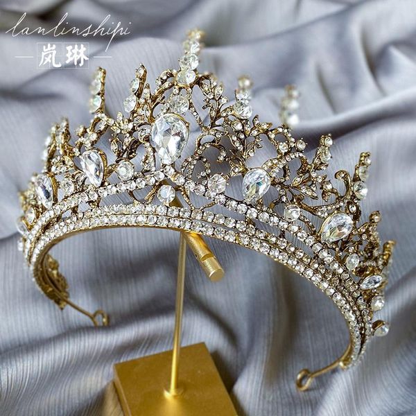 

hair clips & barrettes 2021 high-end luxury product european-style rhinestone crown bridal wedding stage queen po headdress, Golden;silver