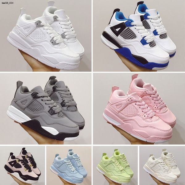 

kids jumpman 4s grey pink iv collaboration basketball bred shoes children outdoor sports sneaker sail muslin pure white black 4 athletic