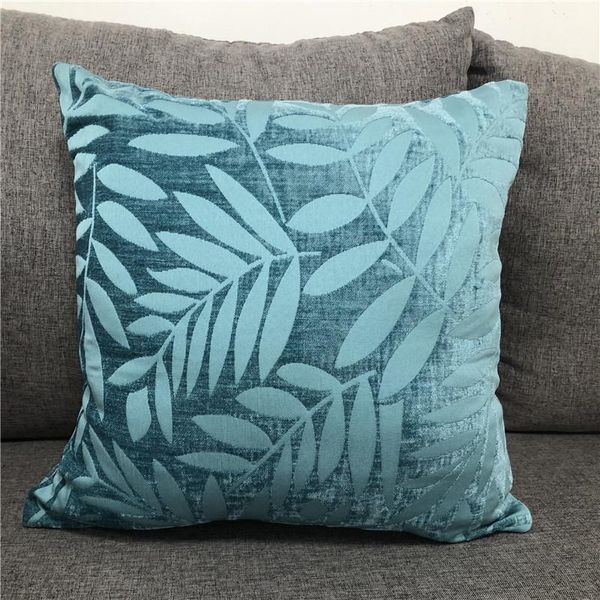 

cushion/decorative pillow luxury thick chenille teal/ochre/cream jacquard cushion cover sofa decorative leaves throw pillowcase from factory
