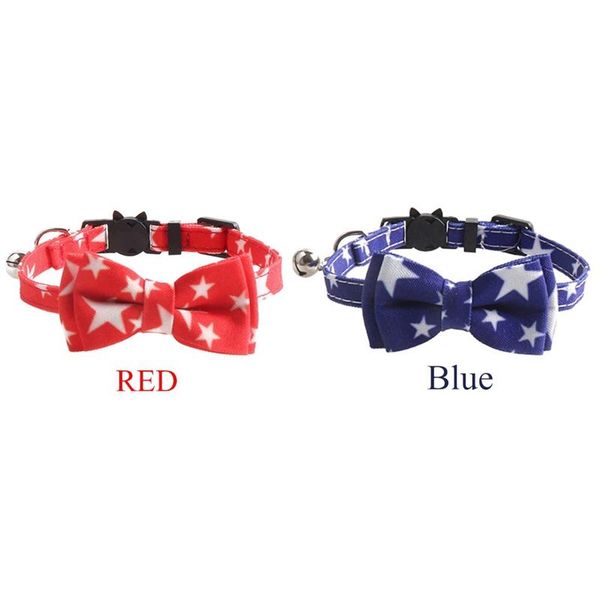 

Pet Decorative Collar With Bell American Flag Pentagram Cat Adjustable Puppy Seatbelt Buckle Bowknot Necktie # Collars & Leads