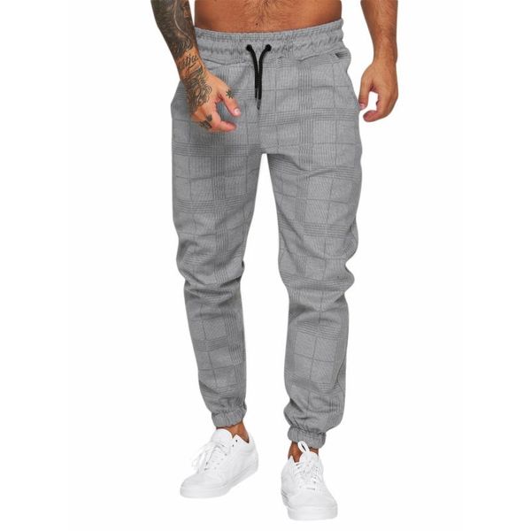 

running pants men plaid middle waist loose slimming drawstrings casual party sports fall jogger trousers, Black;blue