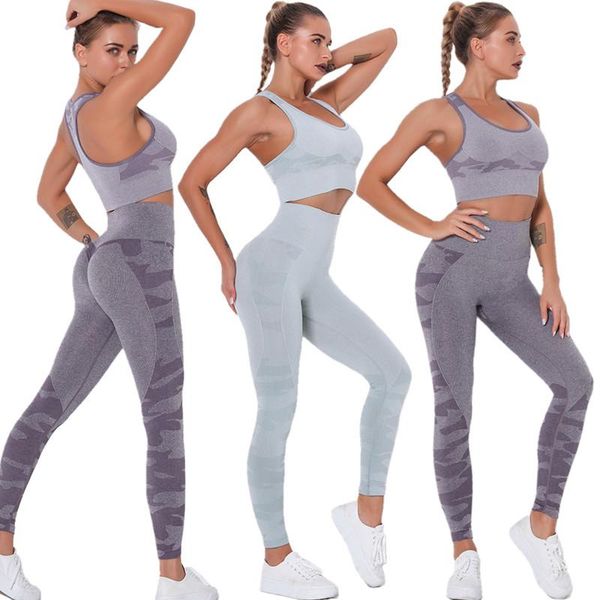 

yoga outfit seamless camouflage bra leggings sports suit women's high elasticity slim fitness two-piece set women workout pants