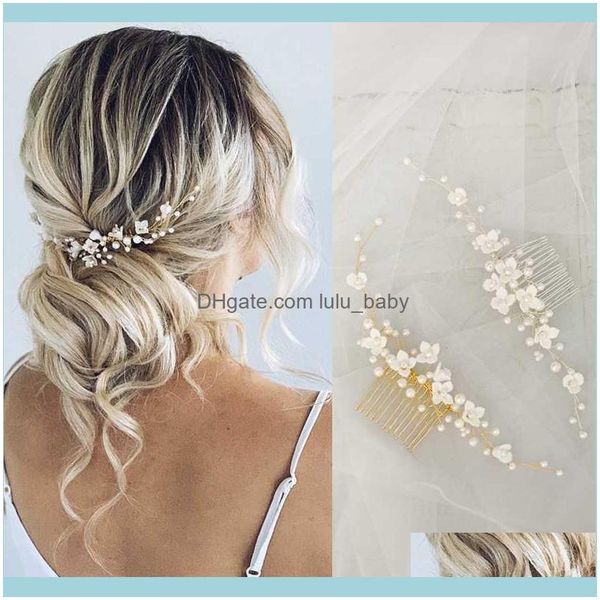 

wedding jewelrywedding aessories porcelain flower floral hair combs pins pearls headbands headpieces for brides party hairpins bridal jewelr, Slivery;golden