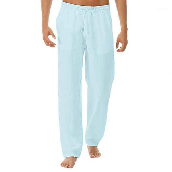 

men's pants yoga drawstring mid rise men solid color wide leg trousers slacks for sports, Black