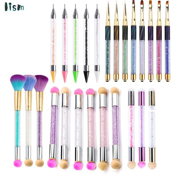 

nail brushes 1 set double-headed gradient dust brush acrylic rhinestone sponge art for ombre nails manicure tool, Yellow