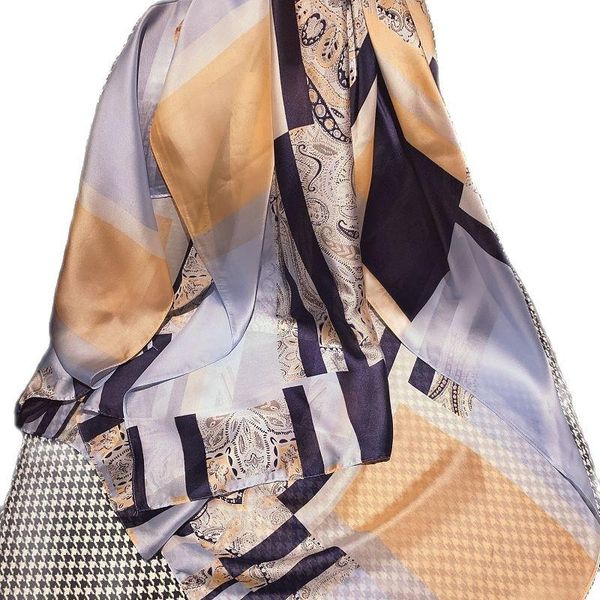 

scarves 90cm square scarf satin ladies printed silk shawl wholesale customization, Blue;gray