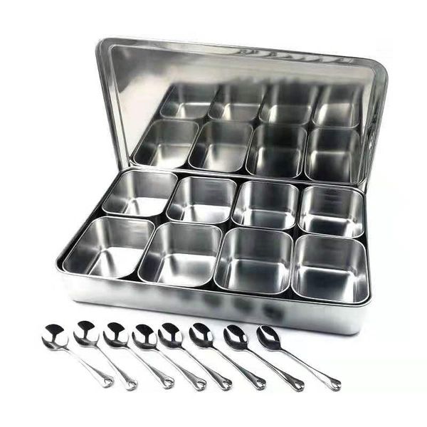 

storage bottles & jars japan style kitchen food container compartments stainless steel seasoning box containers with lid rectangle chef tool