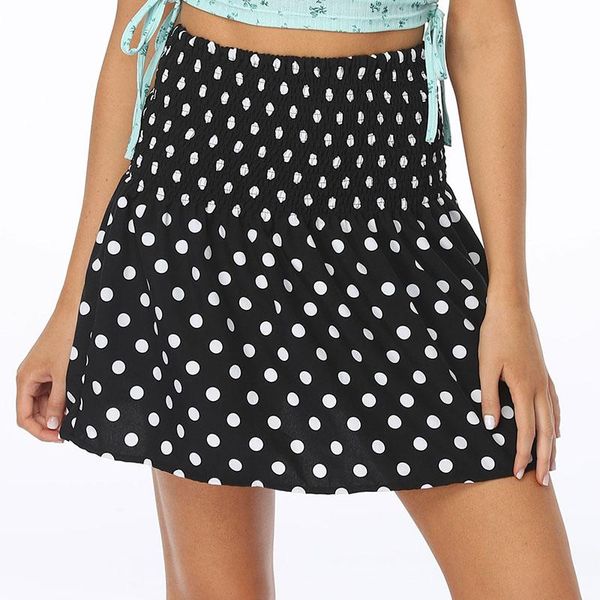 

skirts vintage polka dots mini skirt women e girl summer chic beachwear cottagecore fairy casual stretchy high waist ruffle, Black