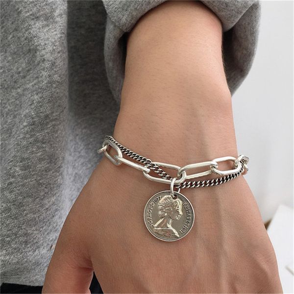 

trend silver coin bracelet for women fashion design vintage punk charms chains bracelets femme armband pulsera jewelry gifts, Golden;silver