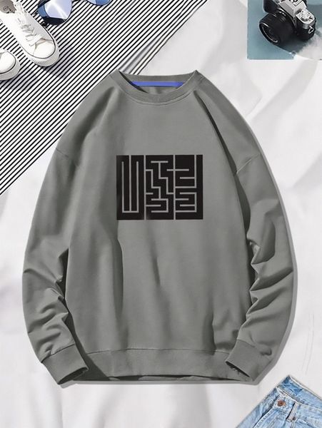 

men graphic print drop shoulder pullover c8om#, Black