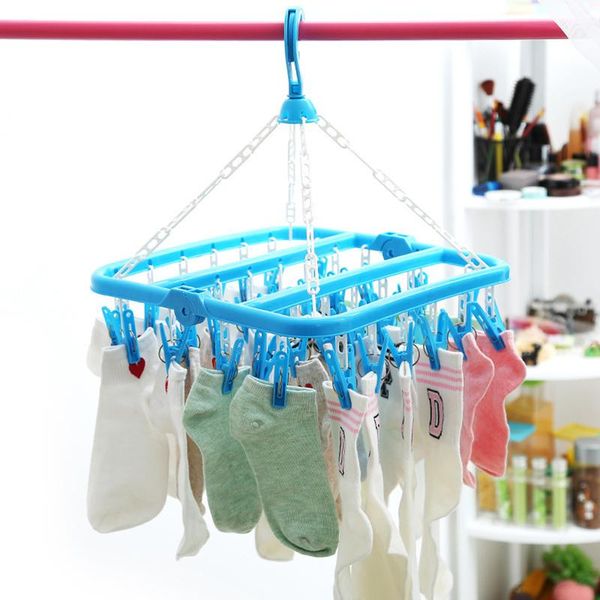 

hangers & racks windproof socks underwear drying rack children clothing 32 clips folding clothes hanger dryer kitchen accessories